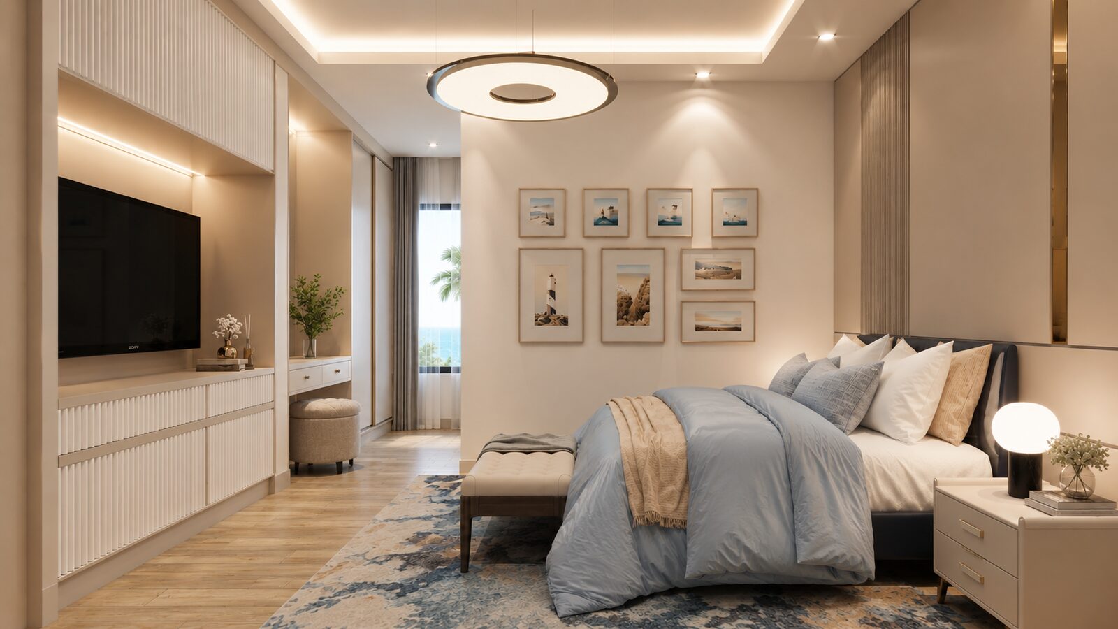 Bee House bedroom with television feature wall