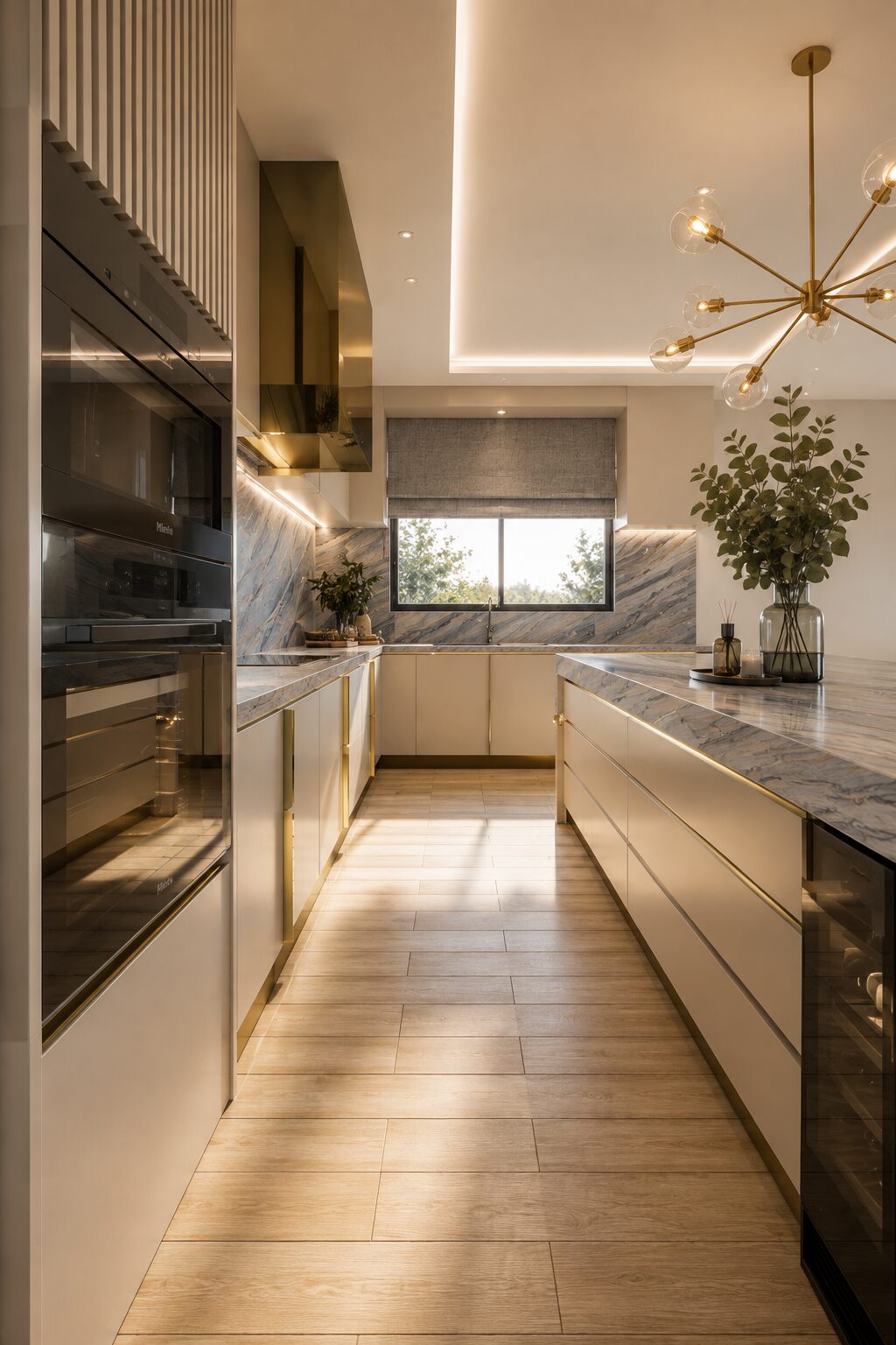 Bee House kitchen island with pendant lighting