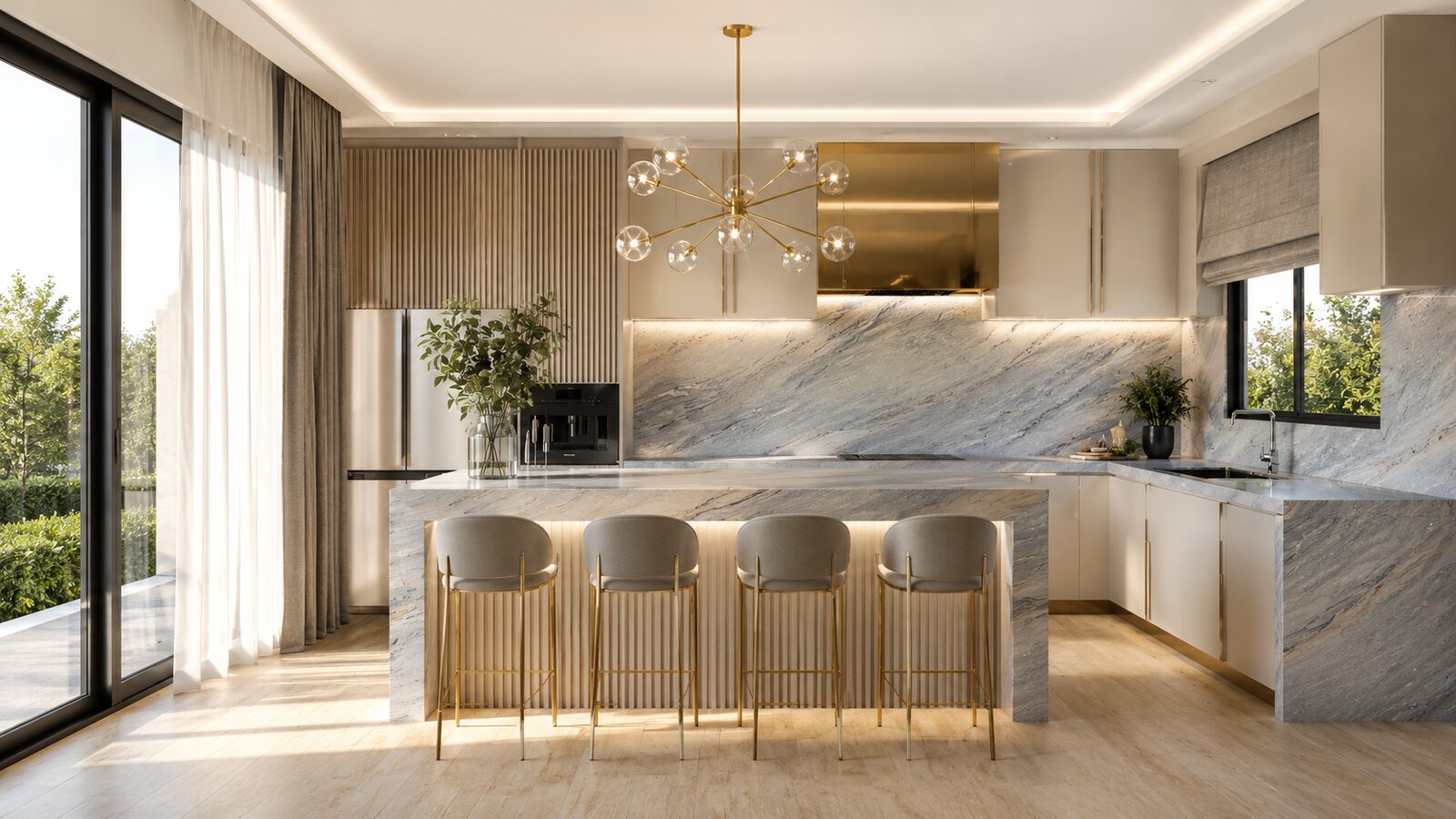 Bee House kitchen counter with built-in appliances