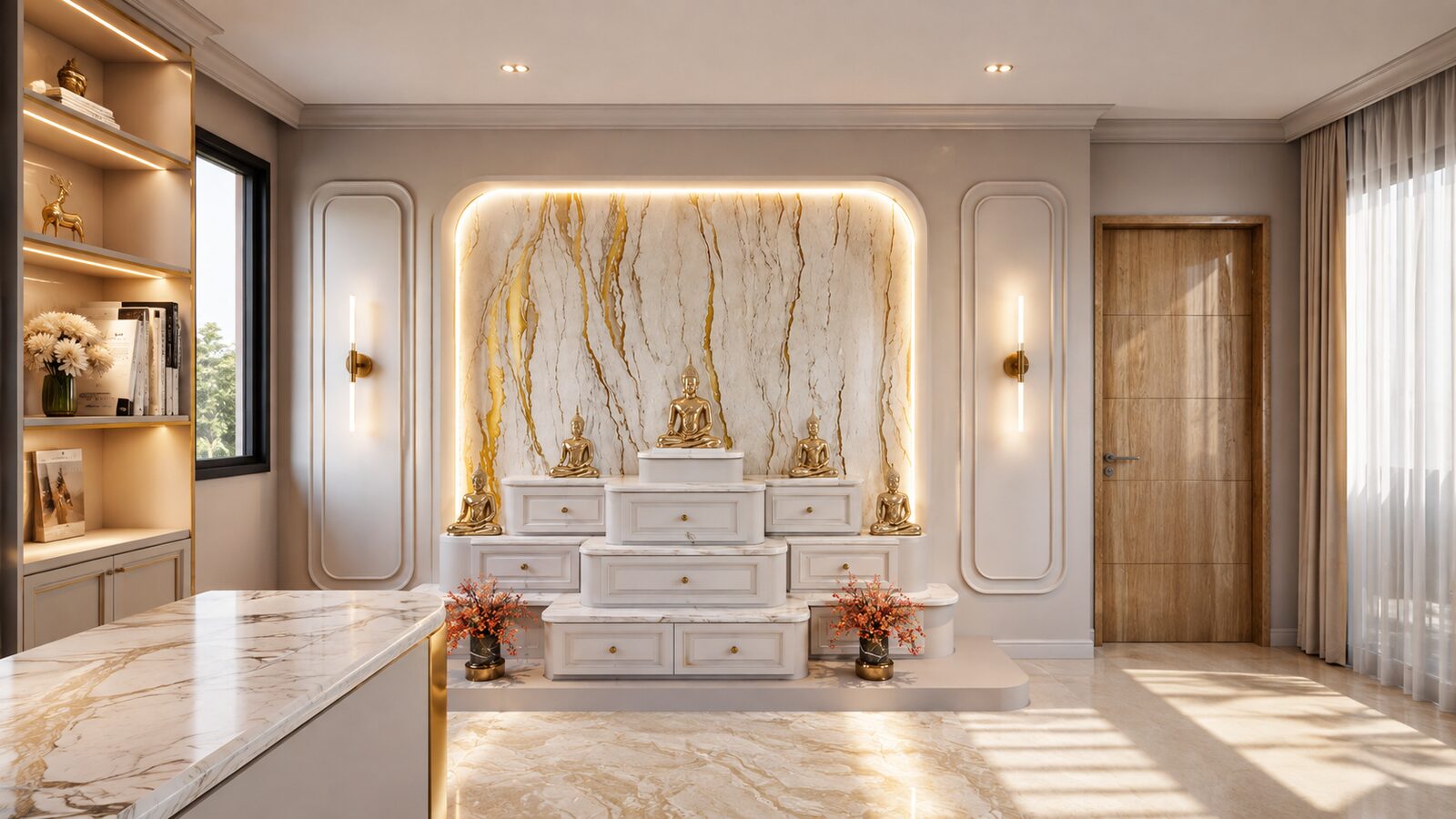 K'nat House dressing area with gold accents