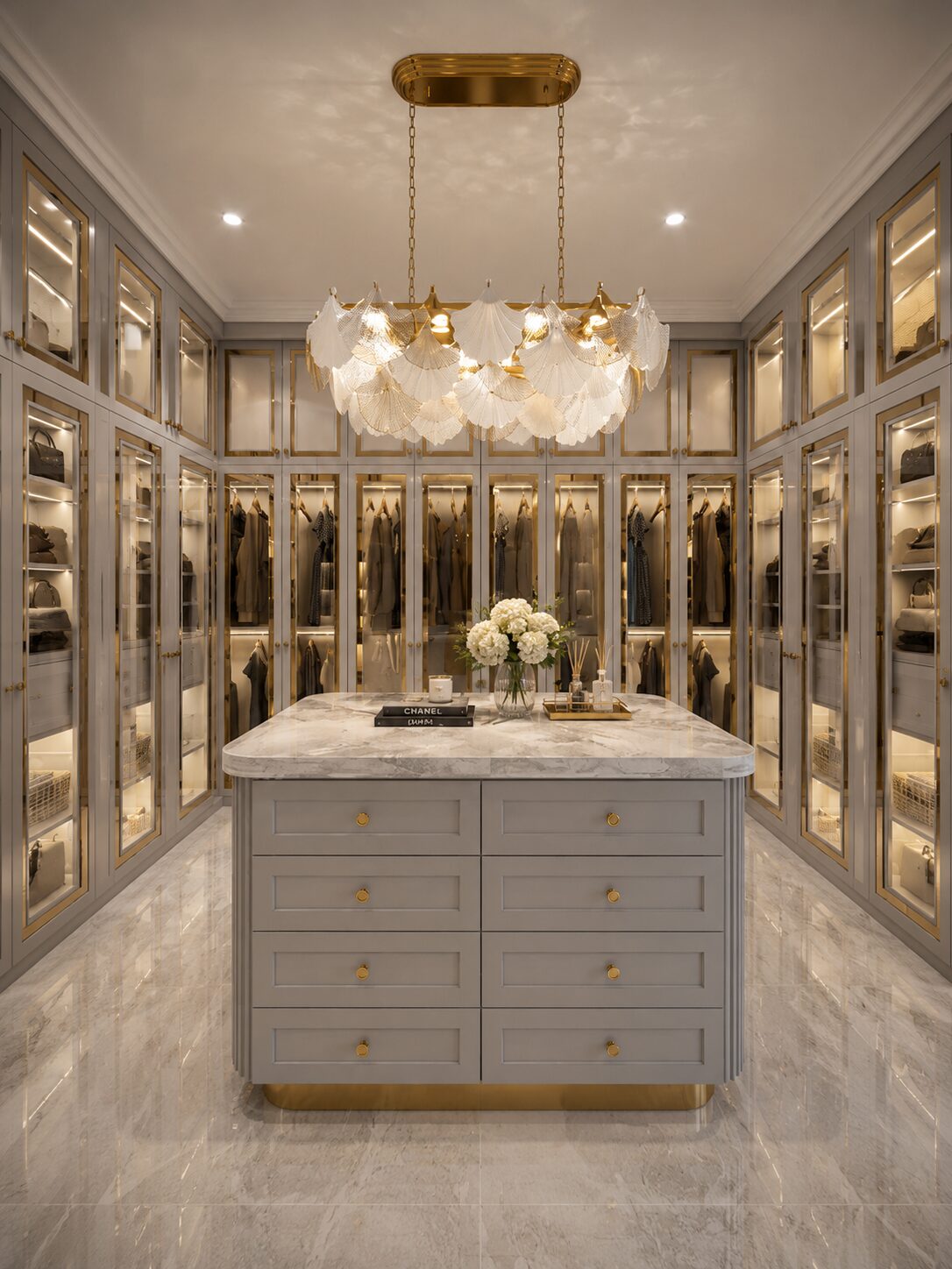K'nat House walk-in closet with marble island