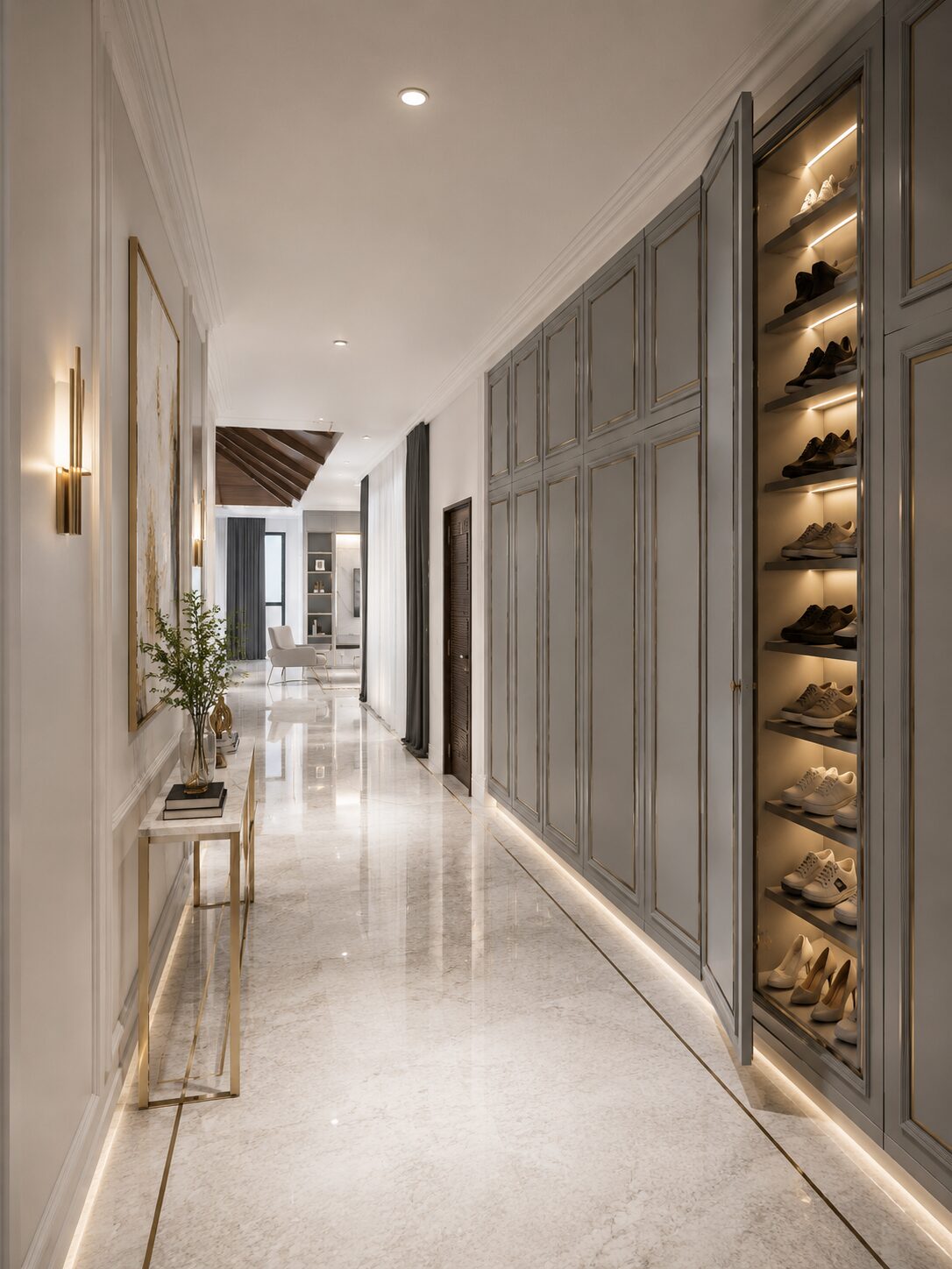 K'nat House corridor with built-in storage
