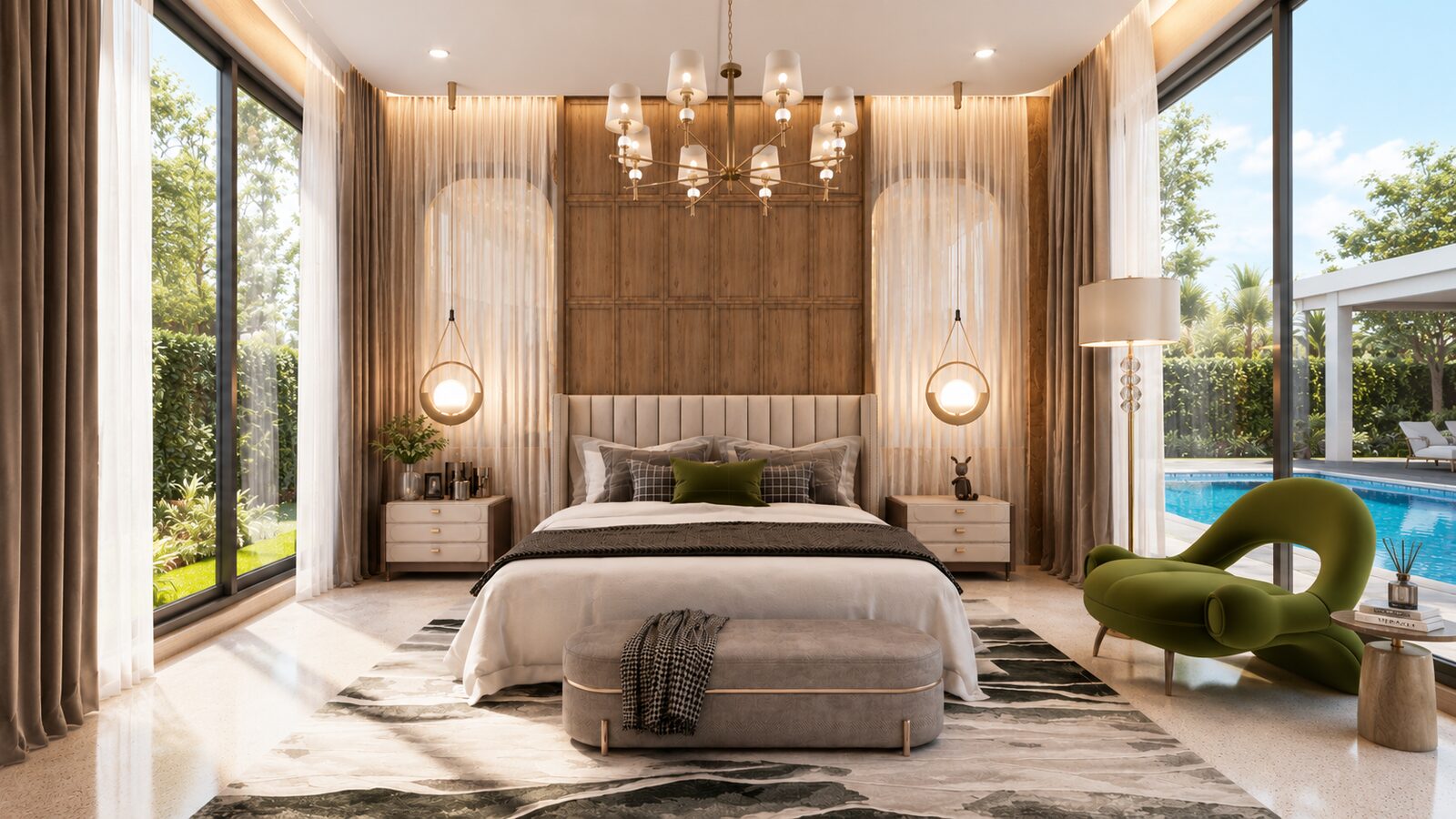 K'nay Interior bedroom with TV feature wall