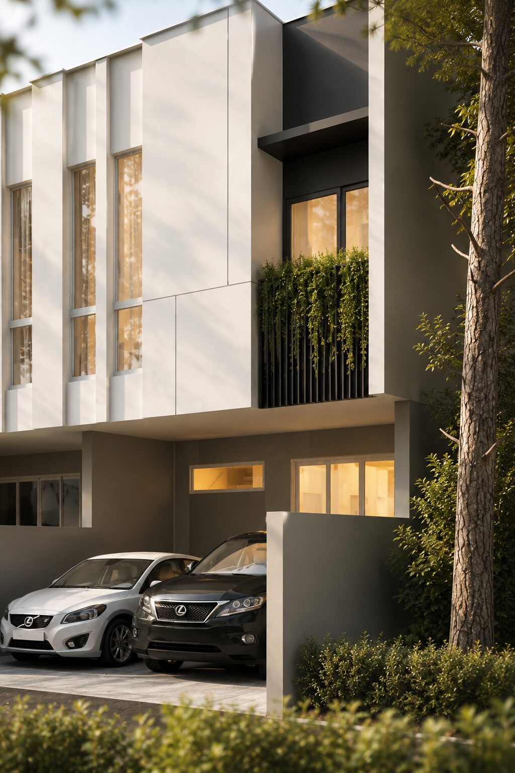 Life Space townhouse row at dusk