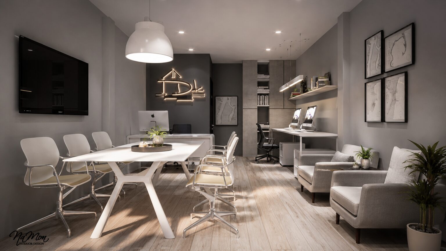 โต๊ะประชุมพร้อมผนังไฟ Office Design
