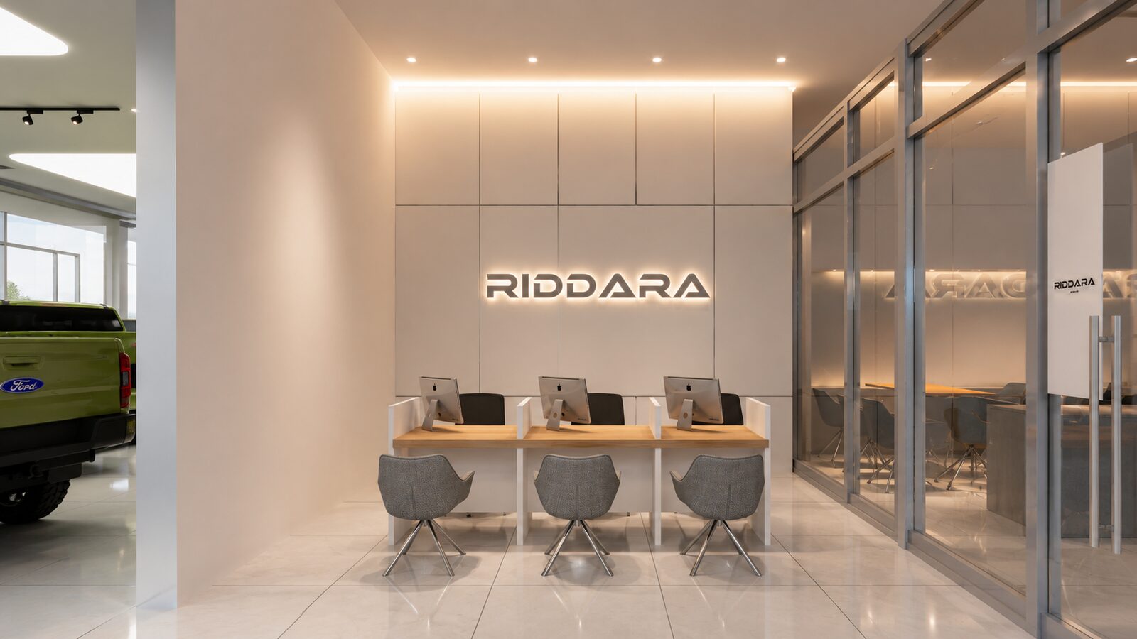 Riddara Showroom glass-walled meeting room