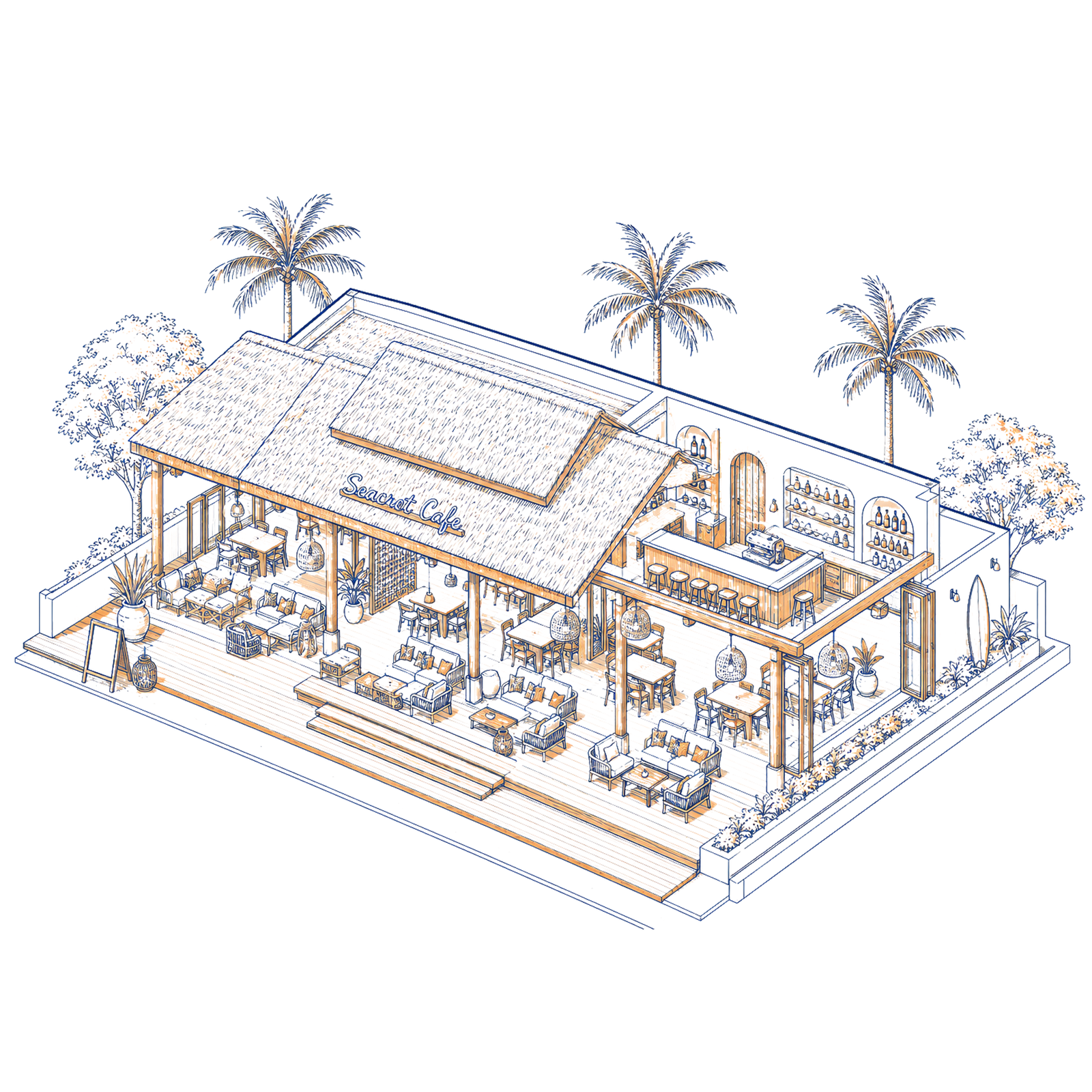 Sea Cafe floor plan illustration