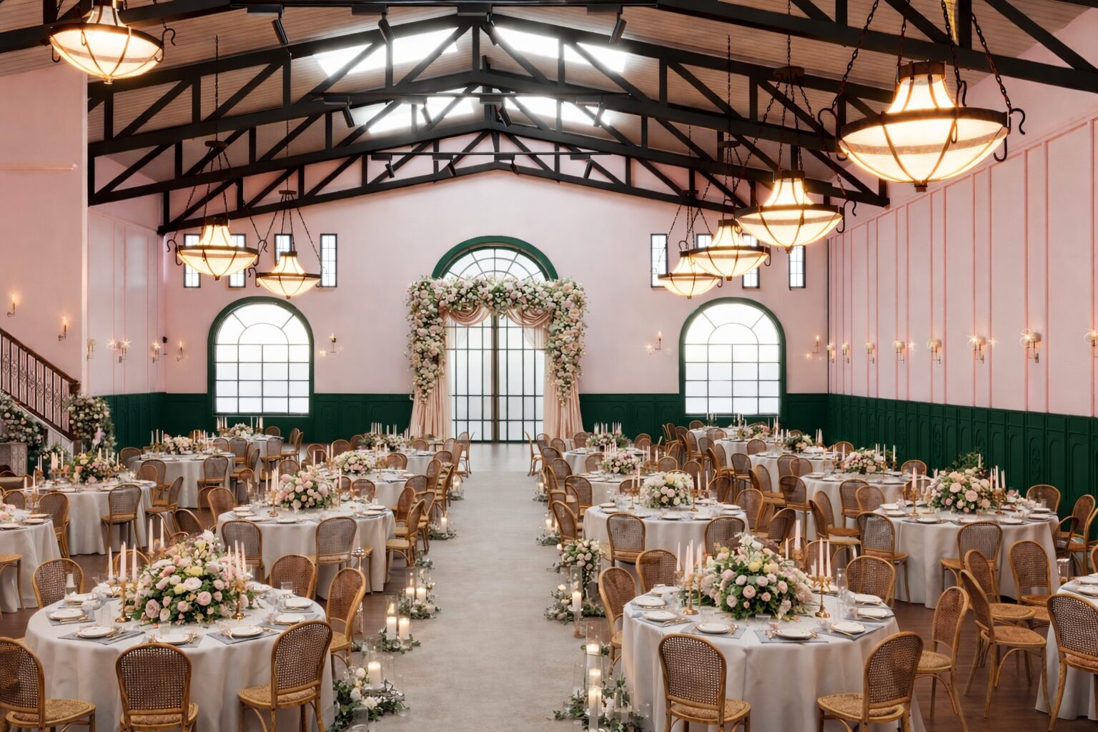 พื้นที่จัดเลี้ยงพร้อมบันไดประดับดอกไม้ Seacret Garden Hall