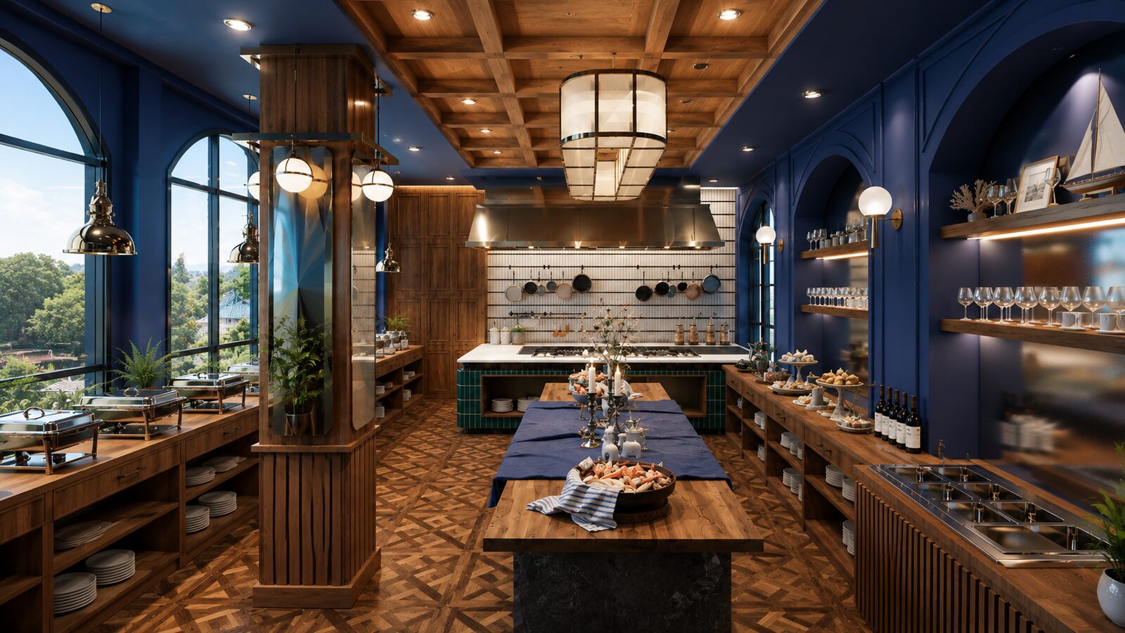Seacret Garden buffet counter and archway entrance