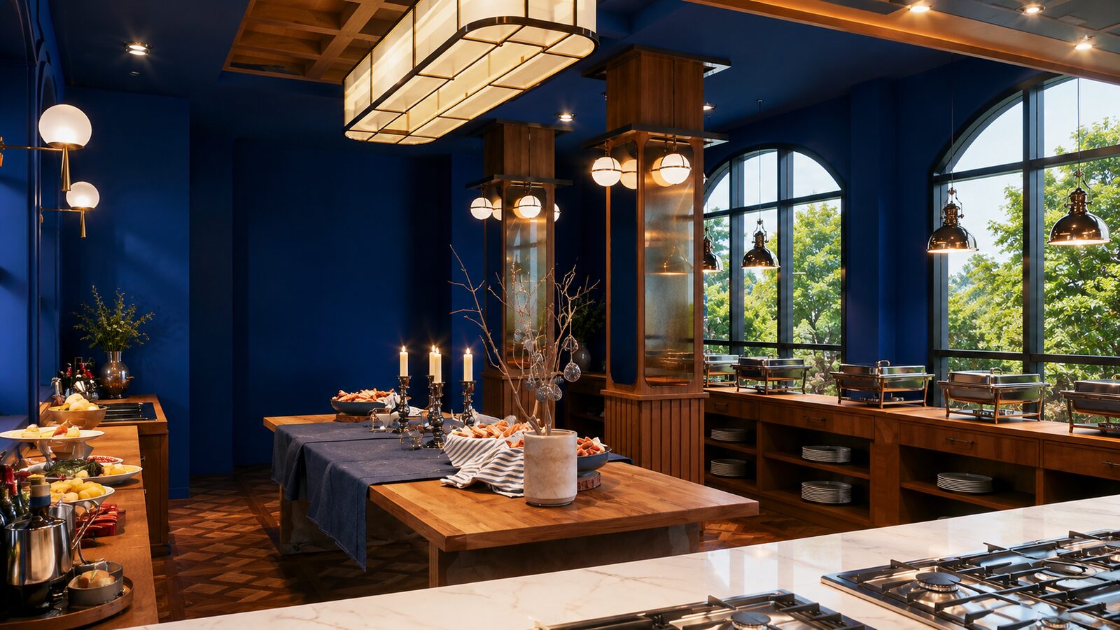 Seacret Garden dining tables with garden-view windows