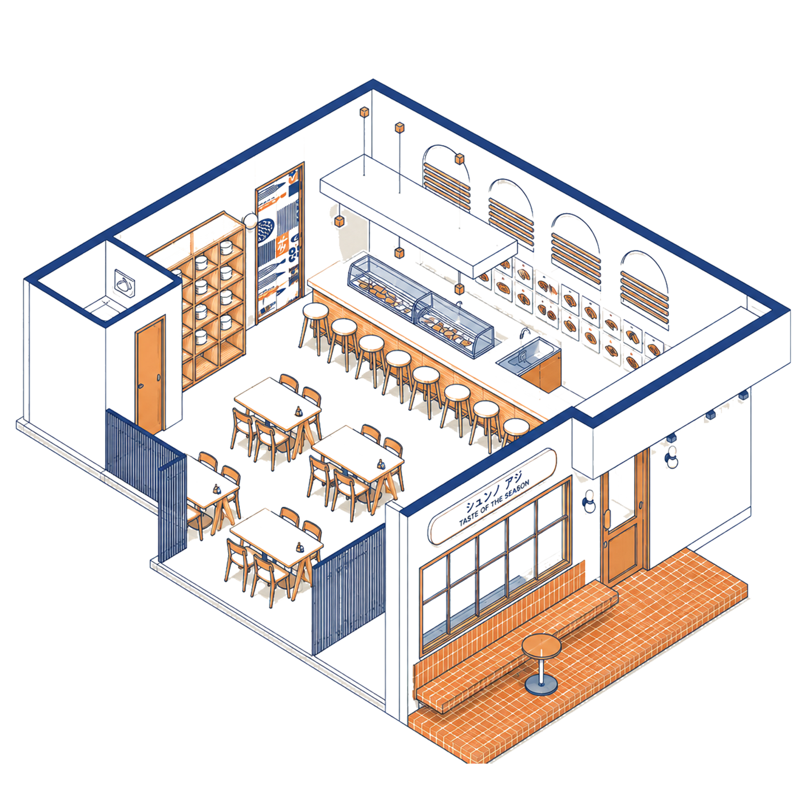 Shun No Aji Sushi Bar isometric cutaway illustration