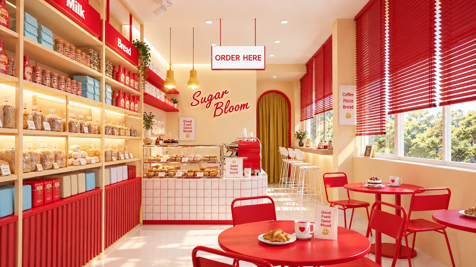 เคาน์เตอร์สั่งซื้อ Sugar Bloom และชั้นวางสินค้า